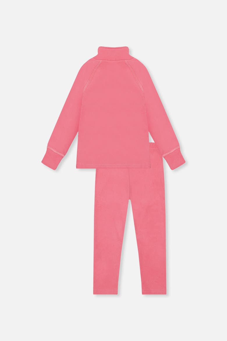 Two Piece Half-Zip Top and Elastic Waist Pants Thermal Underwear, Alternate, color, Pink