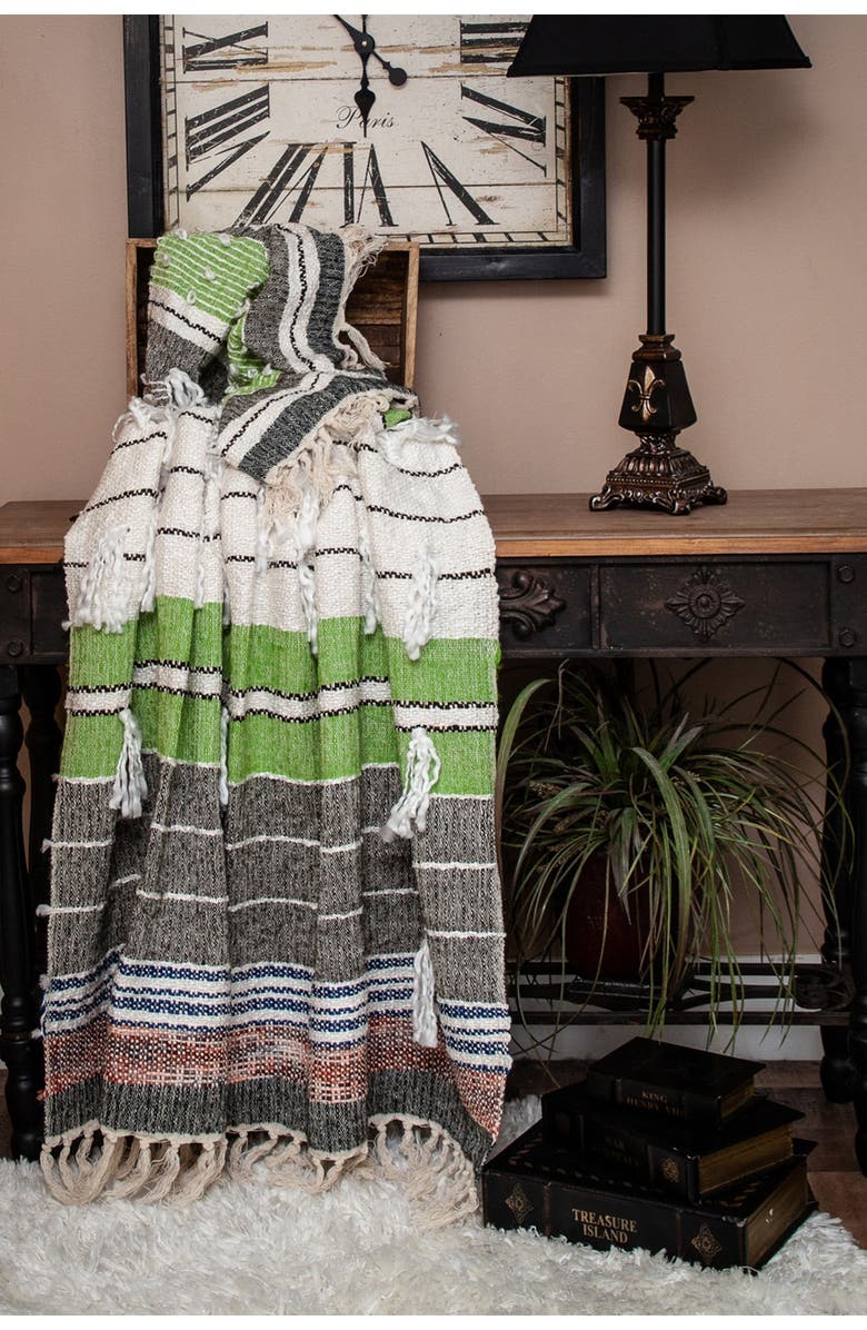 PARKLAND COLLECTION Ira Eclectic White 52" x 67" Woven Handloom Throw, Alternate, color,