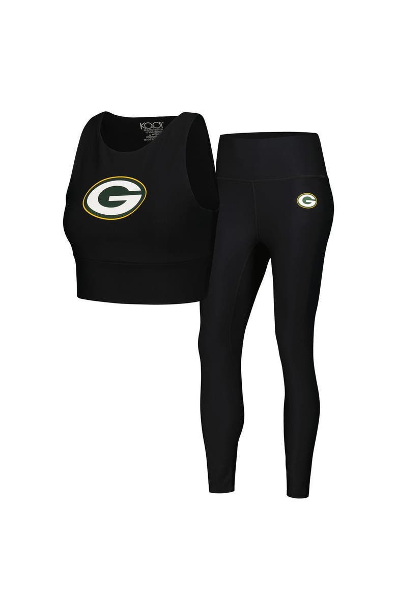 Kadi Brand Women's Black Green Bay Packers Leggings & Midi Bra Set, Main, color, 