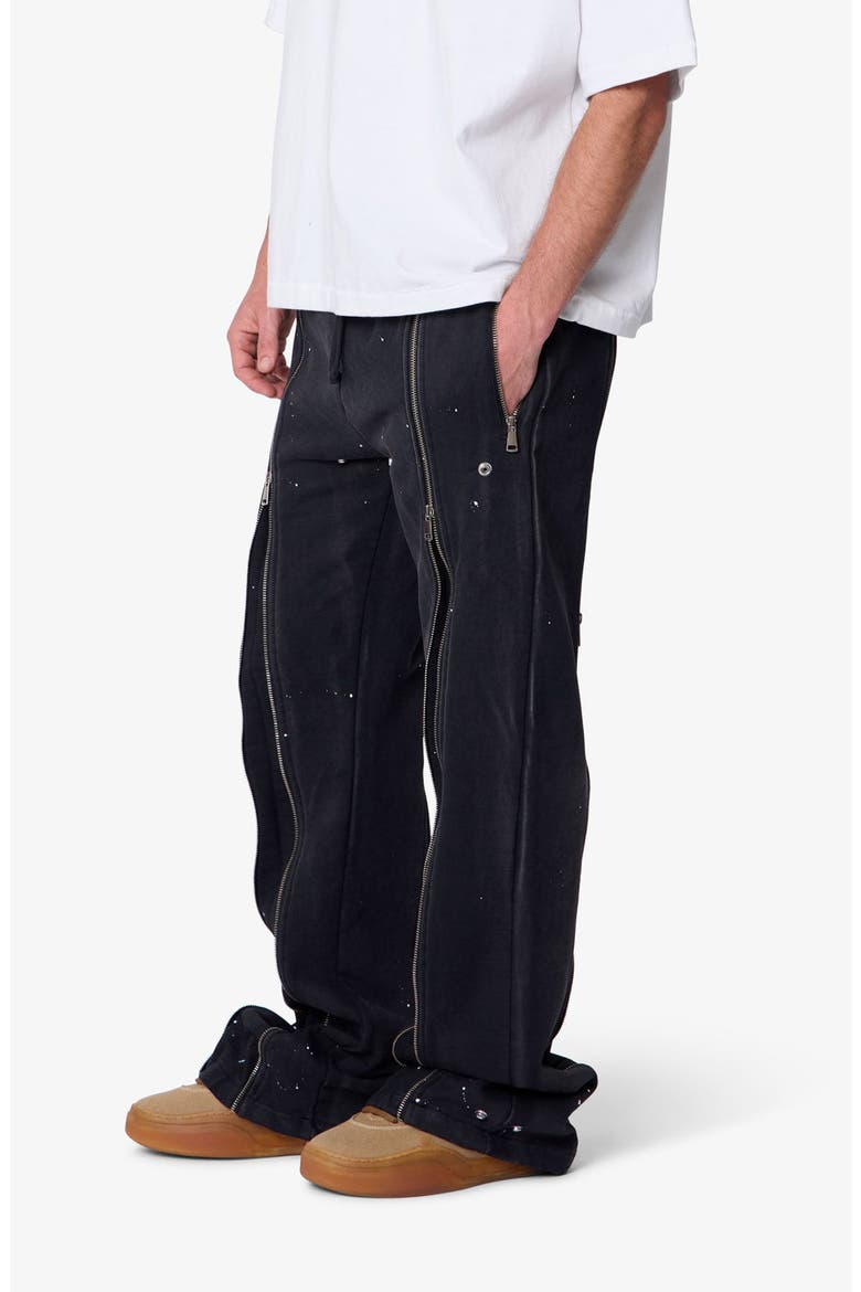 Rivet Zipper Flare Sweatpants, Alternate, color, WASHED BLACK