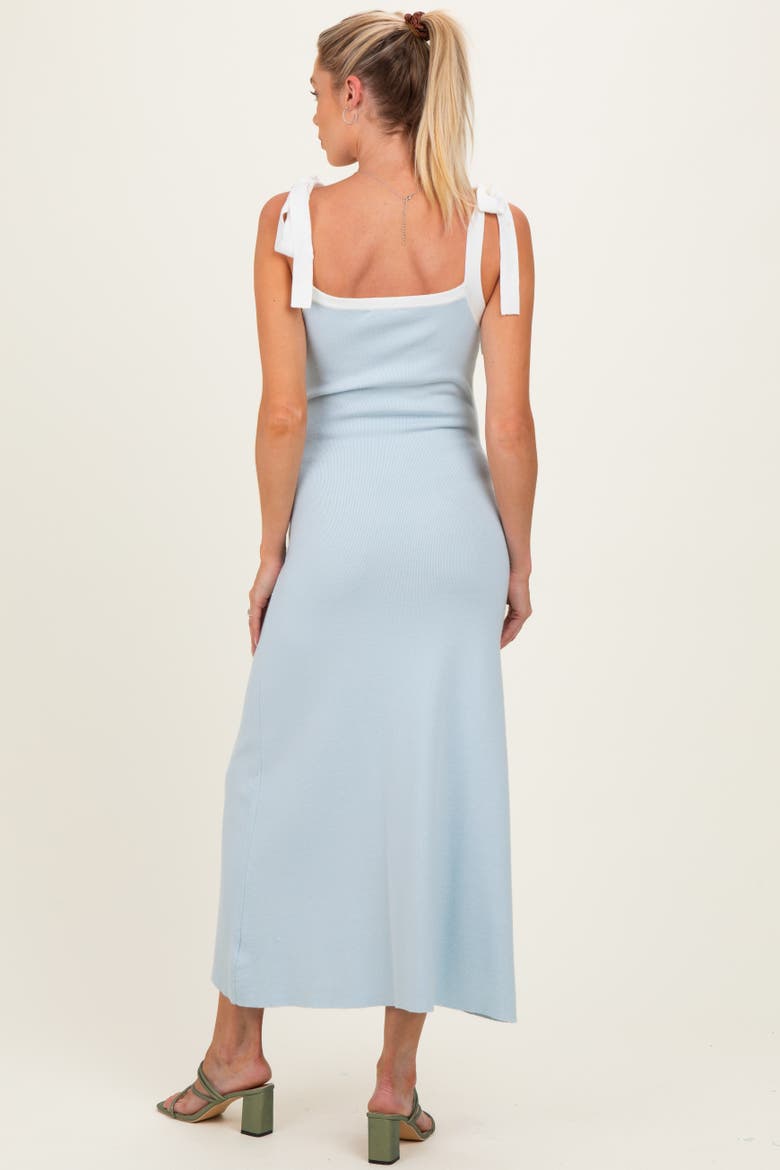 Blue Knit Contrast Shoulder Tie Dress, Alternate, color, Light Blue