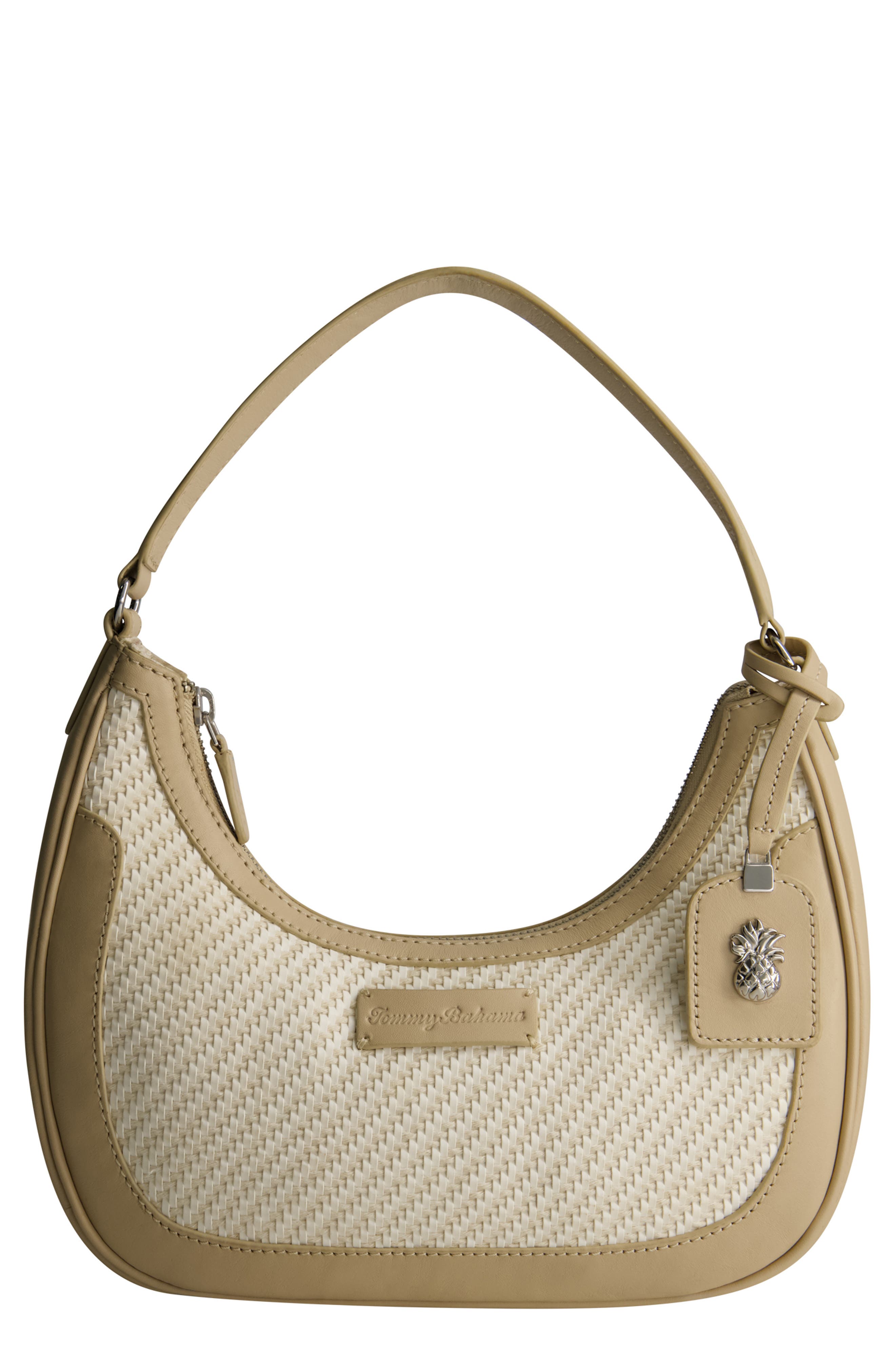 Soft Woven Zip-Top Hobo, Main, color, TAN/ WHITE