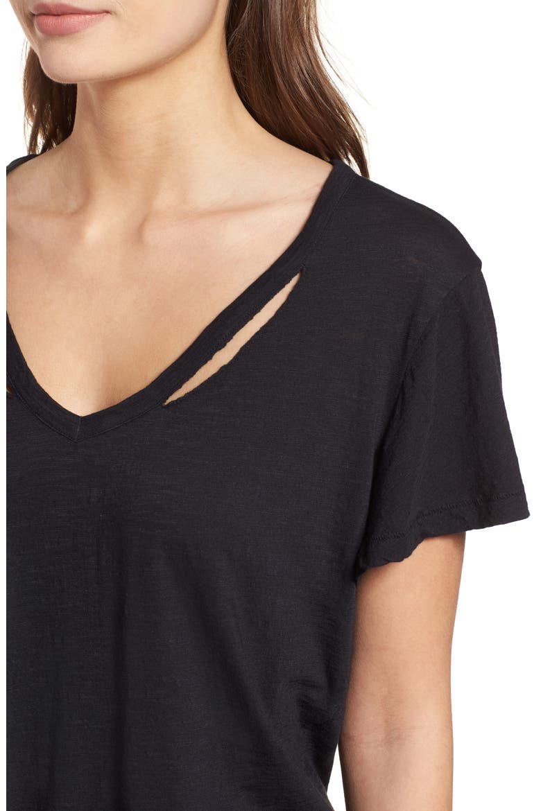 Slit Neck Tee, Alternate, color, BLACK