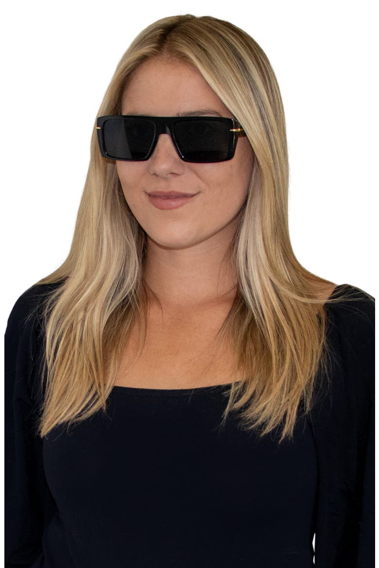 Atlas 54mm Polarized Rectangular Sunglasses, Alternate, color, BLACK/ BLACK