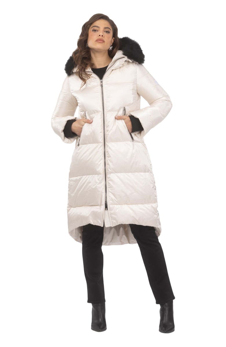 GORSKI Apres-Ski Long Coat With Detachable Trim, Alternate, color, Champagne/Black