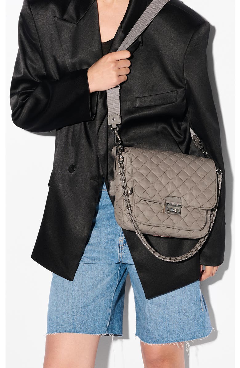 MZ Wallace Medium Crosby Lock Quilted Nylon Crossbody Bag, Alternate, color, Morning Dove
