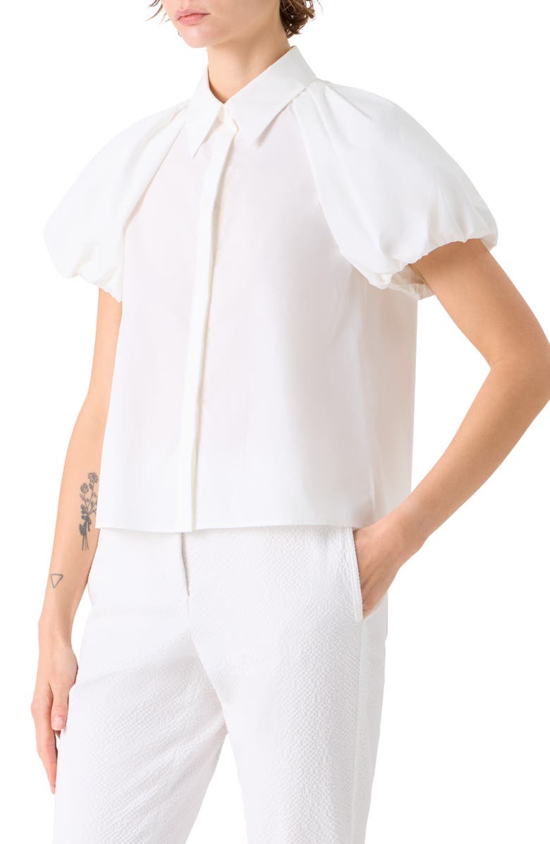 Akris punto Tech Poplin Short Sleeve Button-Up Shirt, Alternate, color, Cream