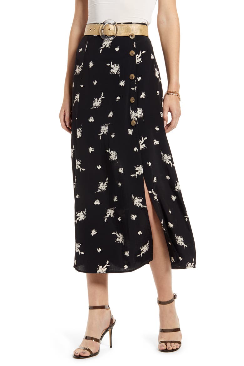 High Waist Midi Skirt (Nordstrom Exclusive), Main, color, BLACK ETCH FLOWERS