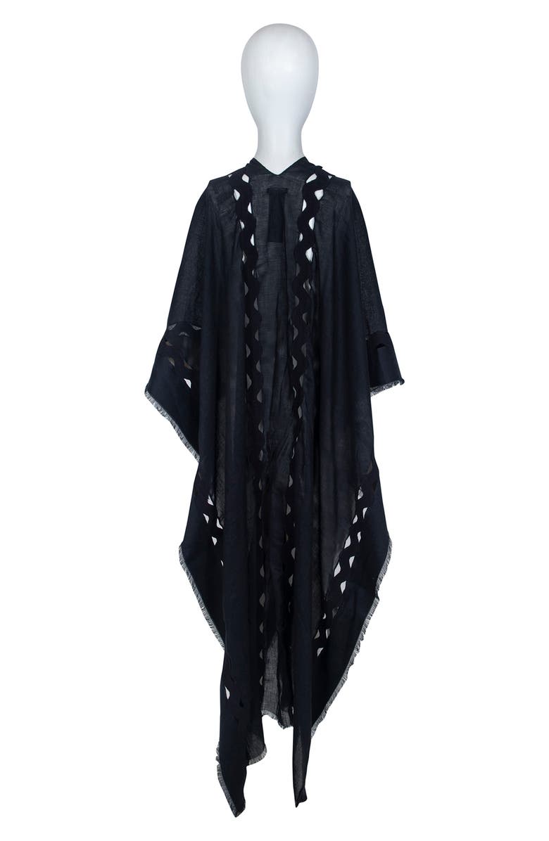 AllSaints Clarissa Logo Trim Rickrack Linen Blend Ruana, Alternate, color,