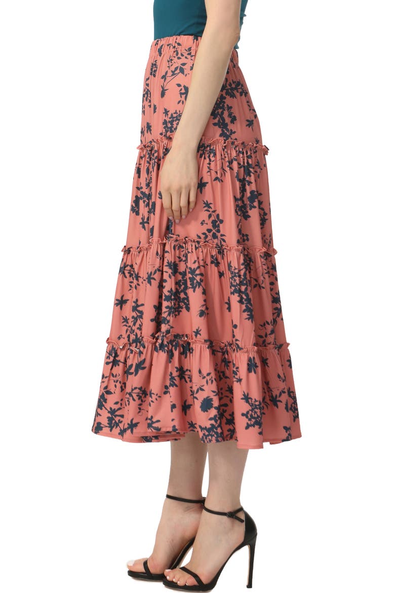 Women's Tiered Midi Skirt, Alternate, color, Coral