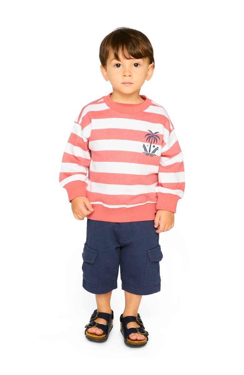 Deux par Deux Elastic Waistband Slit and Cargo Pockets French Terry Shorts, Alternate, color, Blue
