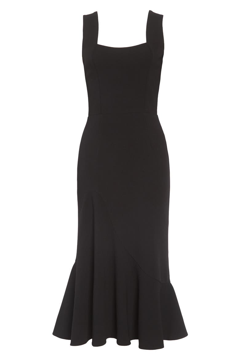 Monica Tea Length Trumpet Dress, Alternate, color, BLACK