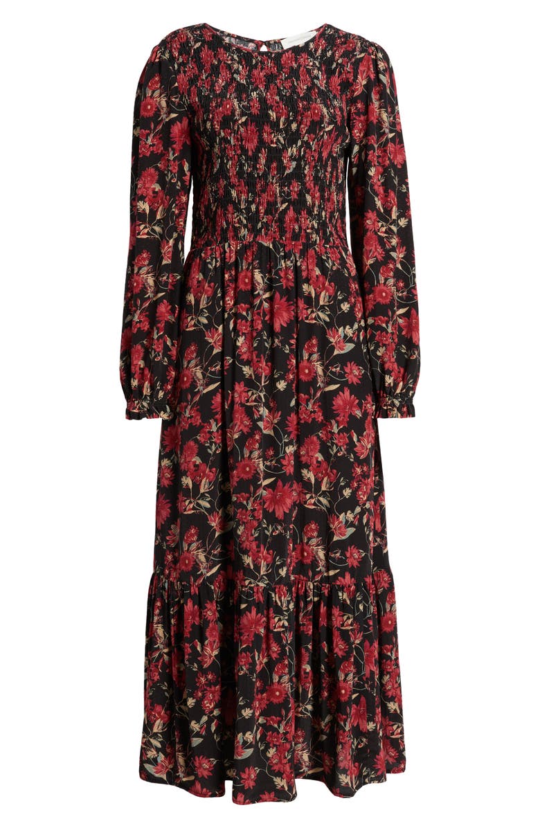 Treasure & Bond Floral Print Smocked Bodice Long Sleeve Dress, Alternate, color, 