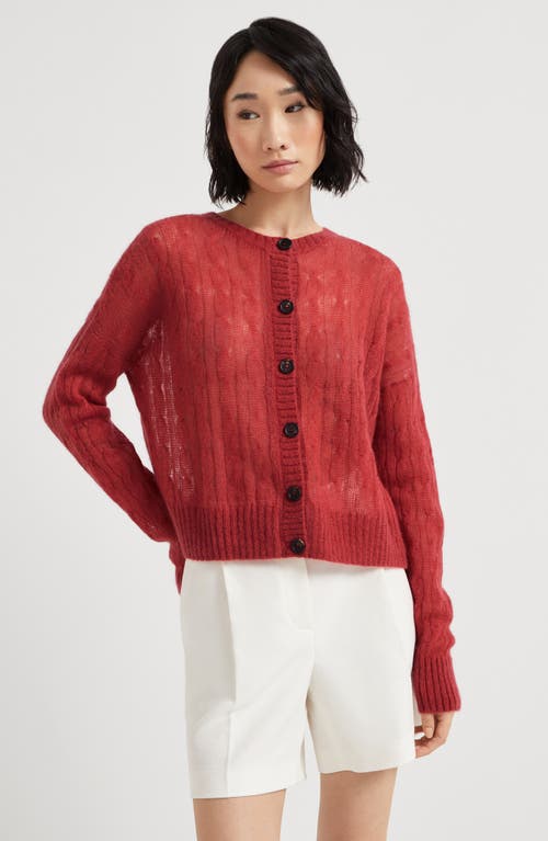 Brunello Cucinelli Mohair-blend Cable-knit Cardigan In Red