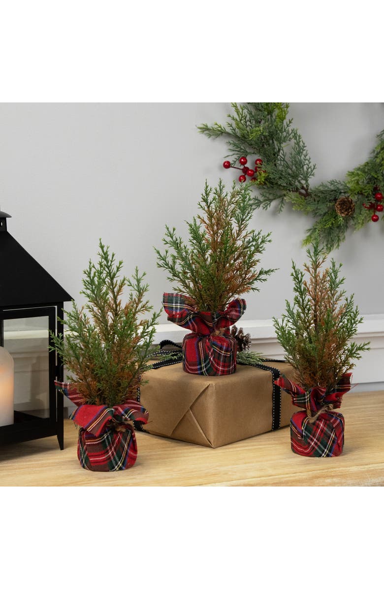 Northlight Mini Cedar Artificial Christmas Trees - 10" - Set of 3, Alternate, color, Red