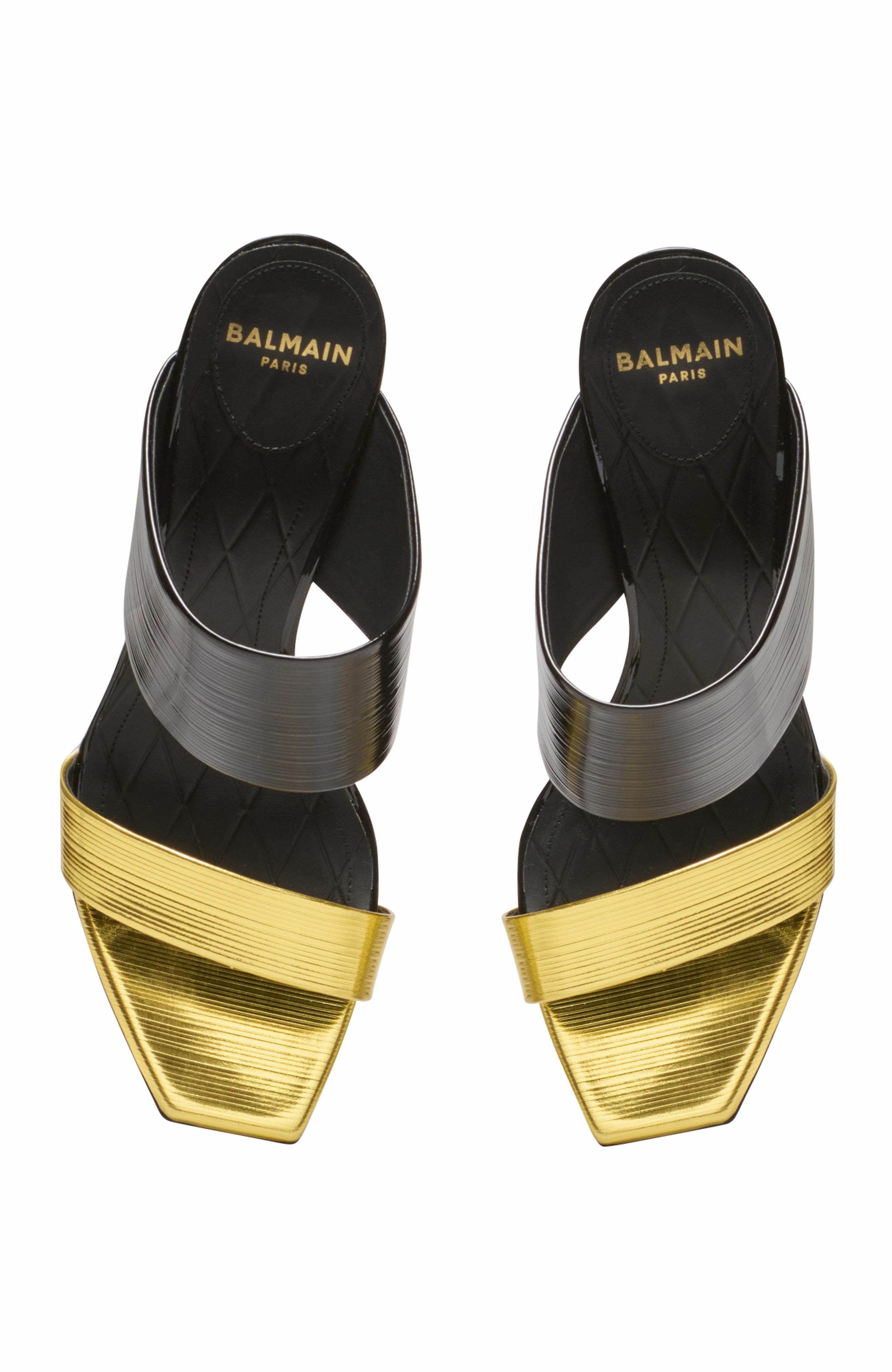 Balmain Pb Mules In Striped Leather, Alternate, color, Black