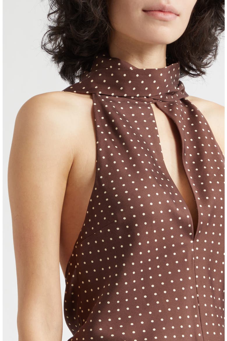 Phoebe Polka Dot Open Back Halter Neck Shift Dress, Alternate, color, CHOC VANILLA