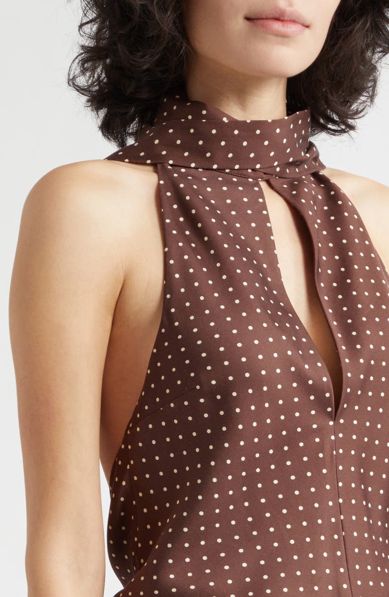 POSSE Phoebe Polka Dot Open Back Halter Neck Shift Dress, Alternate, color, Choc Vanilla