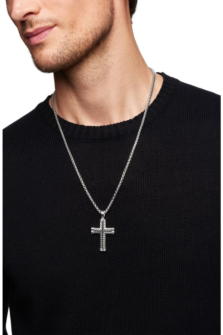Men's Chevron Cross Pendant in Sterling Silver with Black Diamonds, 41.7mm, Alternate, color, BLACK DIAMOND