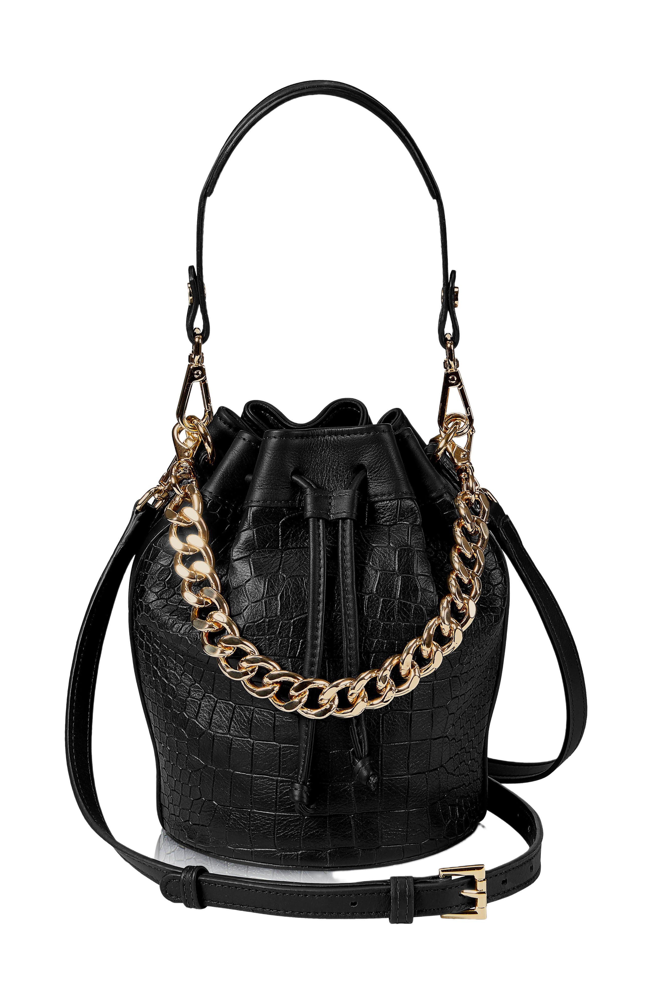GiGi New York BROOKLYN BUCKET BAG, Main, color, Black Embossed Croc