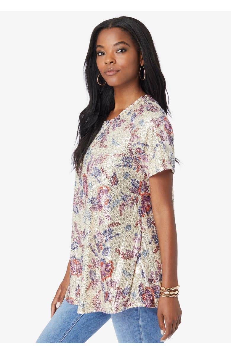 Roaman's Sequined Swing Tee, Alternate, color, Pale Gold