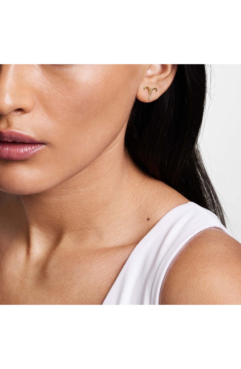 LANA 14K Gold Half Pair Solo Zodiac Stud Earring, Alternate, color, Yellow/ Aries