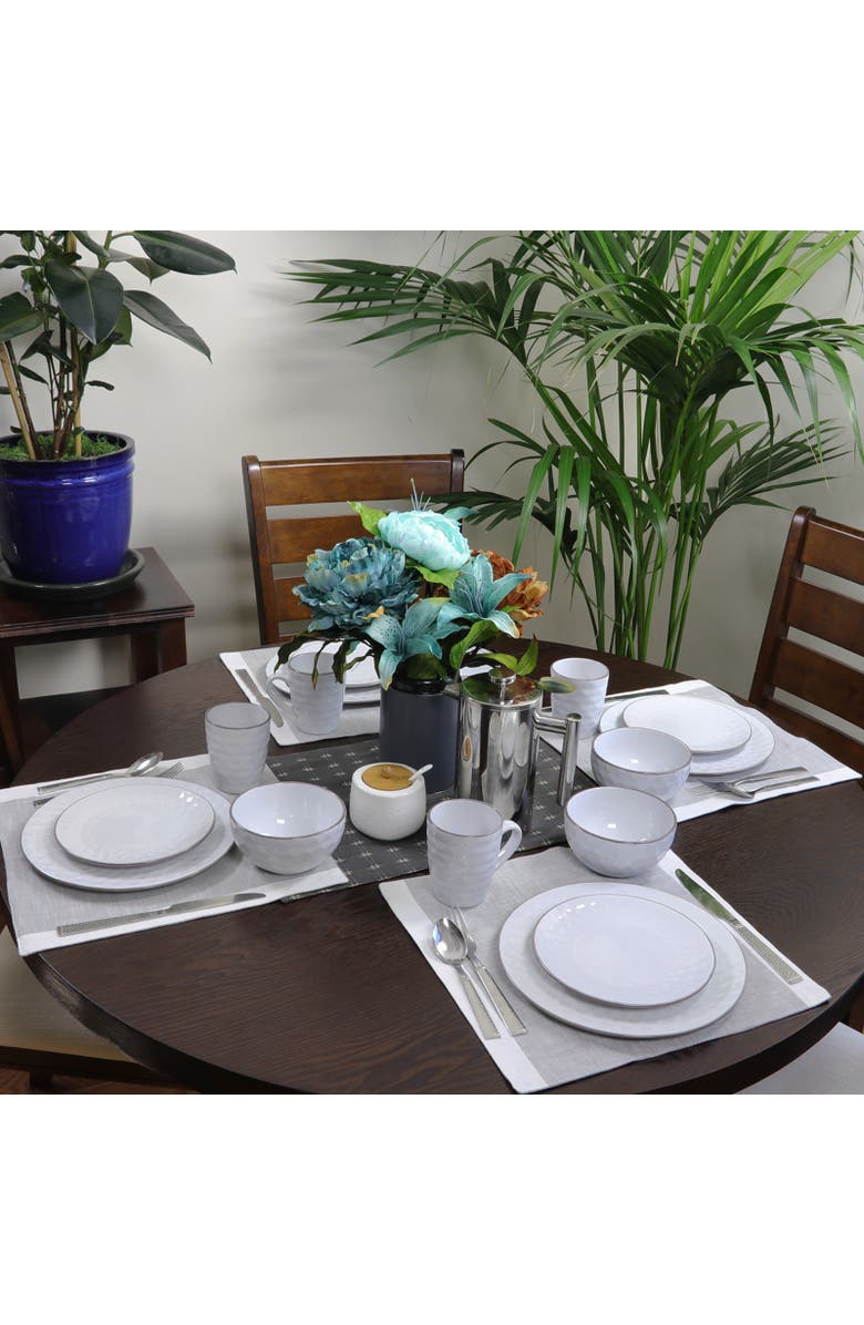 Elama Luxurious Medici Pearl 16 Piece Dinnerware Set with Setting for 4, Alternate, color, White