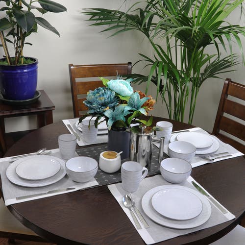 Elama Luxurious Medici Pearl 16 Piece Dinnerware Set With Setting For 4 In White