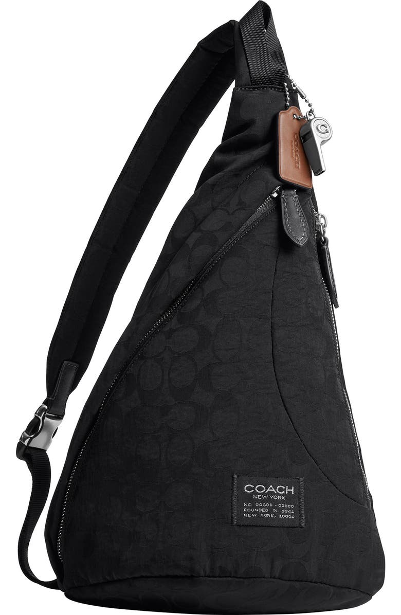 COACH Lachlan Sling in Signature Nylon, Main, color, Black