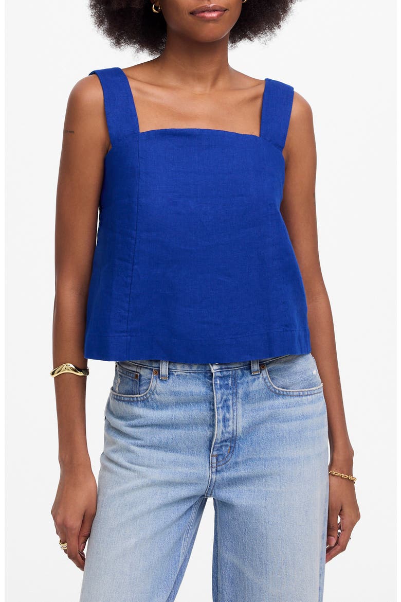 Curved Neck Shell Linen Tank Top, Main, color, BRIGHT SAPPHIRE