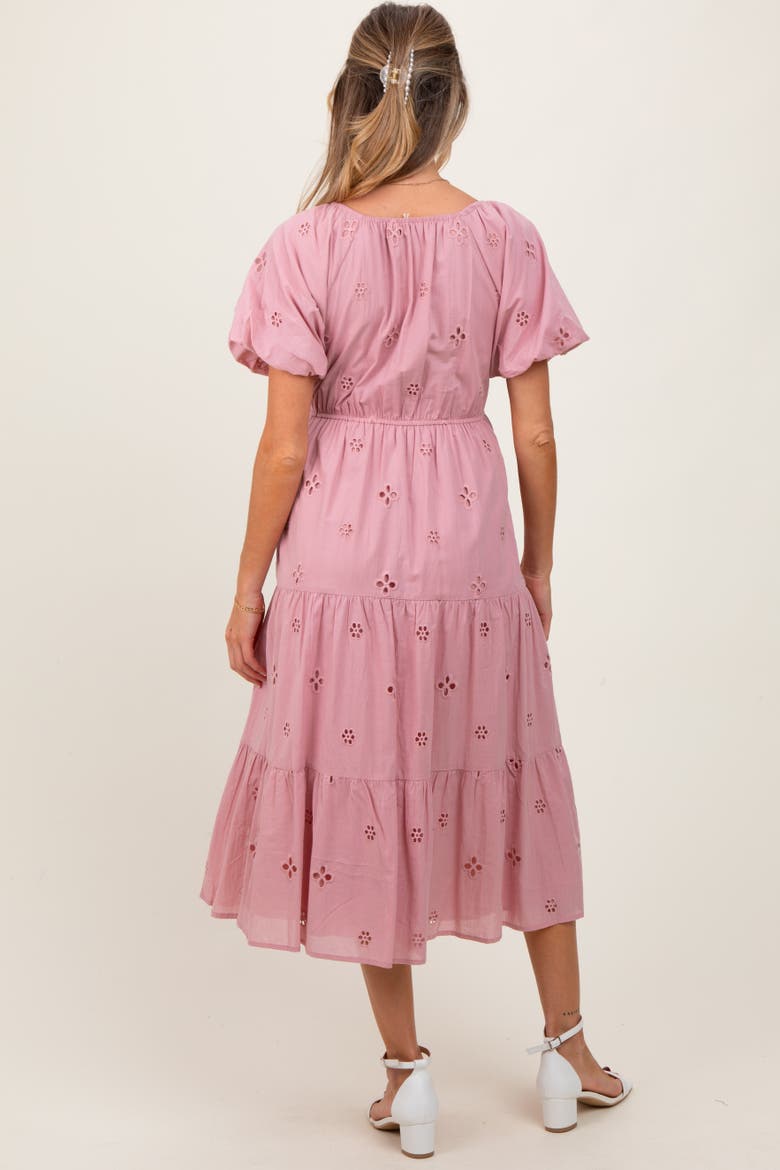 Eyelet Square Neck Midi Dress, Alternate, color, Pink