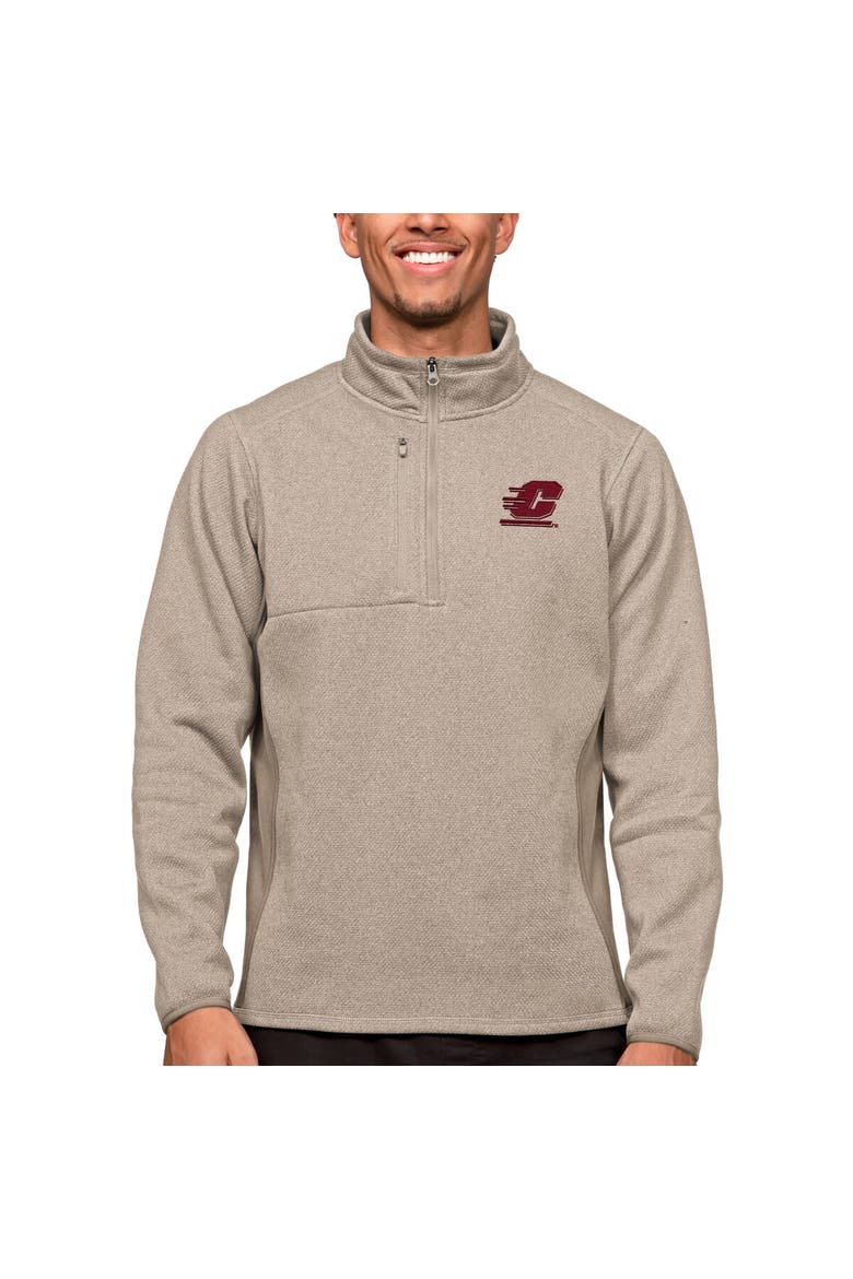 Men's Antigua Oatmeal Central Michigan Chippewas Course Quarter-Zip Pullover Top, Main, color, Oatmeal