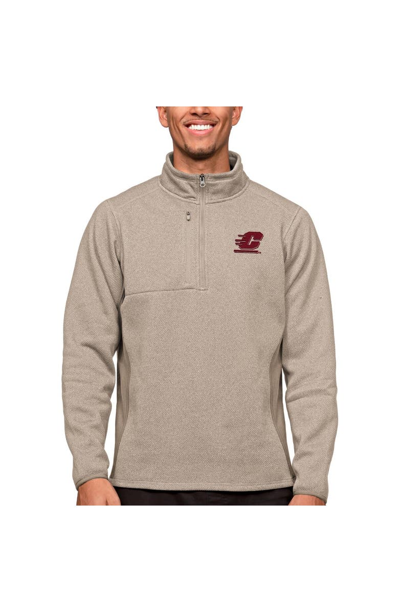 ANTIGUA Men's Antigua Oatmeal Central Michigan Chippewas Course Quarter-Zip Pullover Top, Main, color, 