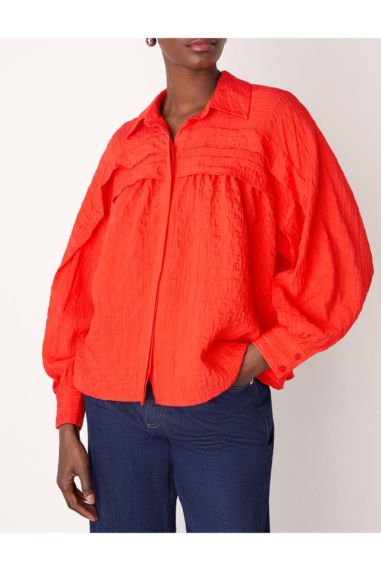Textured Frill Detail Blouse, Alternate, color, Red