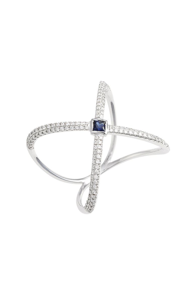 Diamond & Gem Crossover Ring (Nordstrom Exclusive), Main, color, WHITE GOLD/ BLUE SAPPHIRE