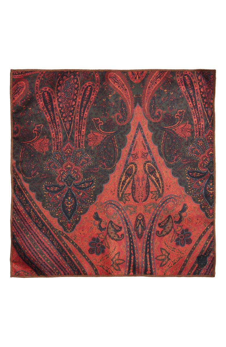 CLIFTON WILSON Rust Paisley Silk Pocket Square, Alternate, color, Rust