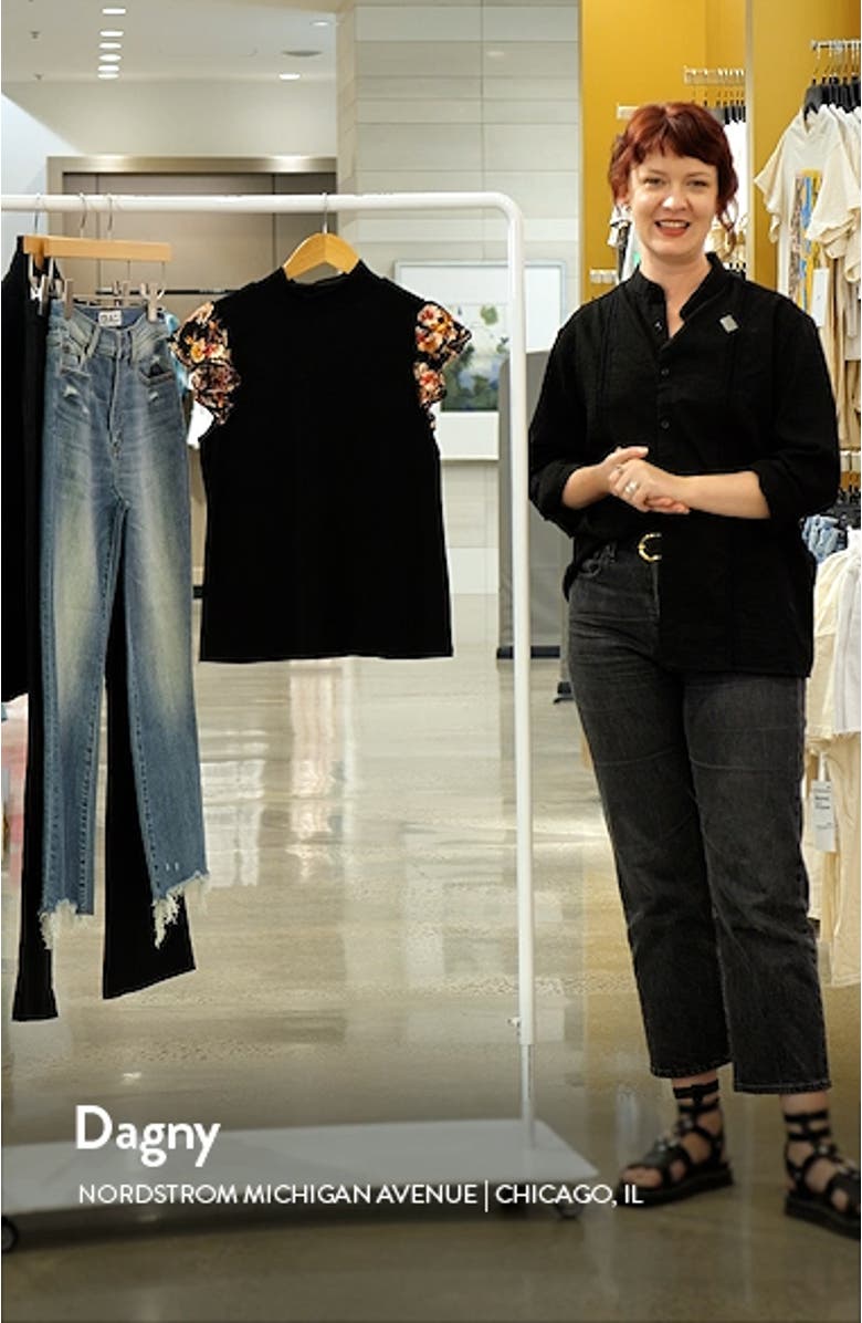 Floral Print Double Ruffle Mixed Media Top, sales video thumbnail