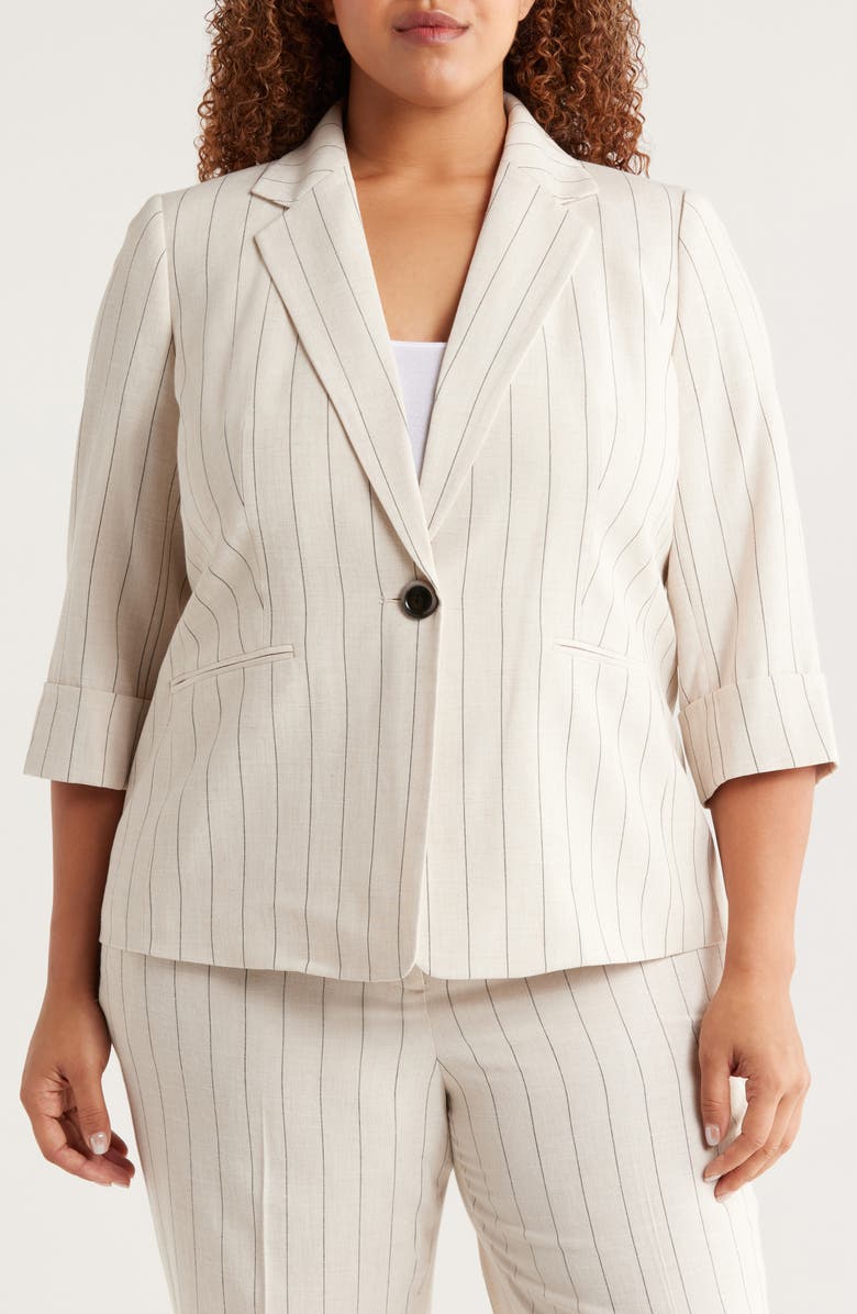 KASPER Stripe One-Button Blazer, Alternate, color,