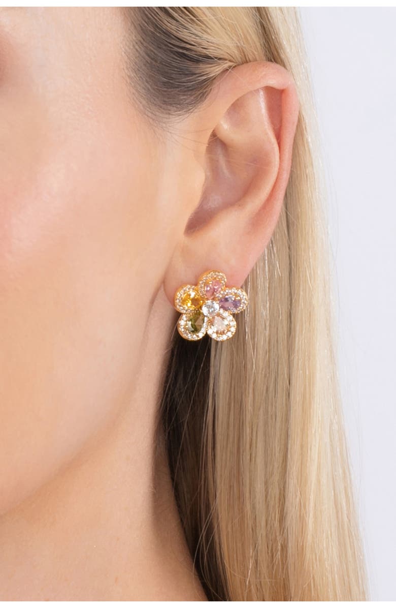 EYE CANDY LOS ANGELES Lizzie CZ Flower Stud Earrings, Alternate, color, Gold