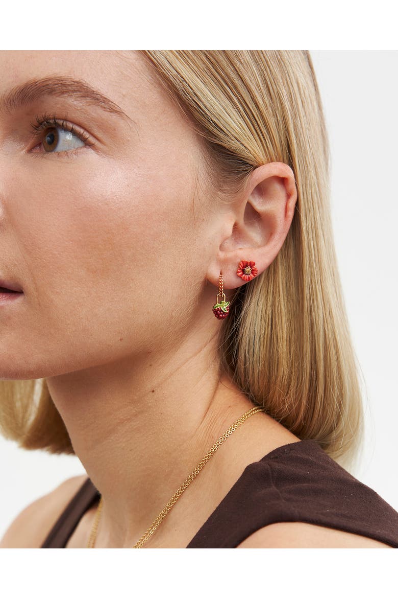Red Blossom Stud Earrings, Alternate, color, Gold