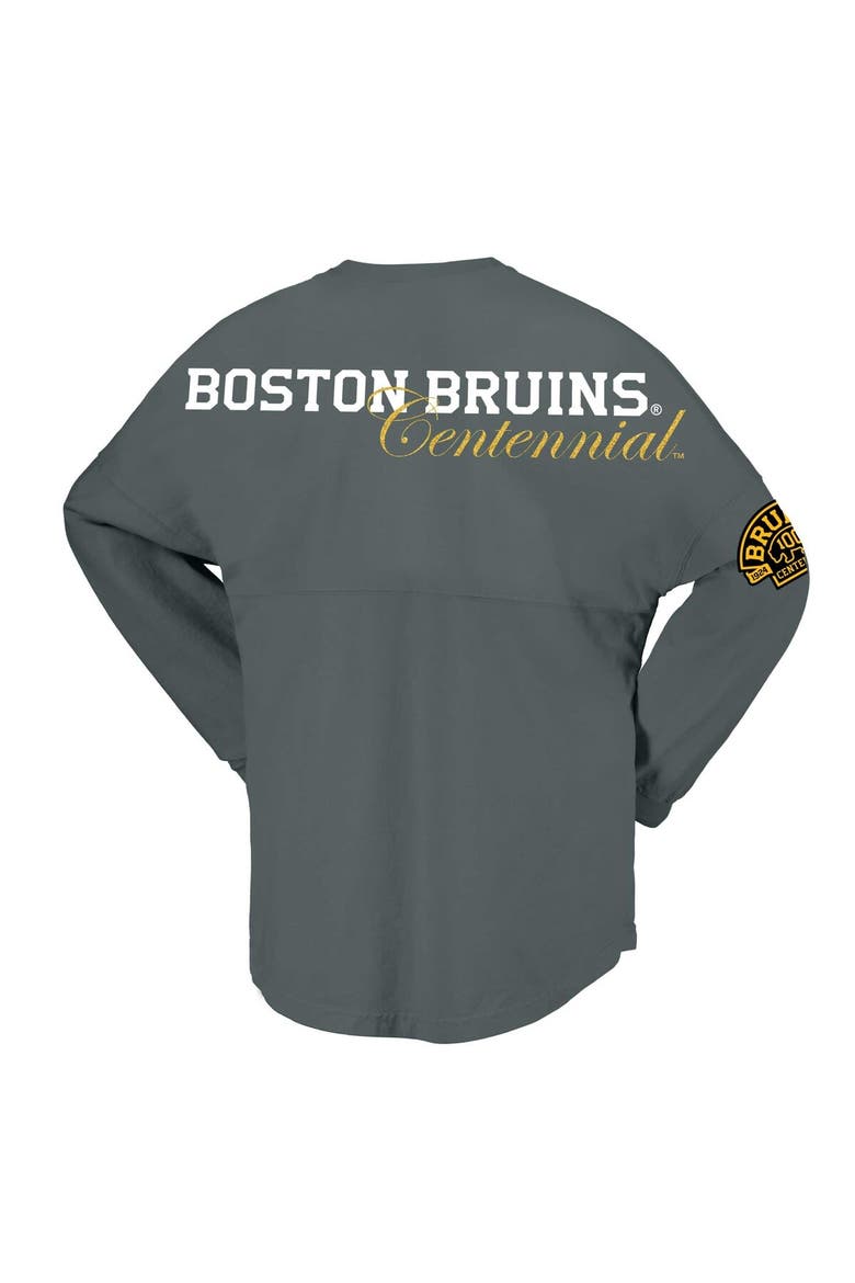 Women's Fanatics Branded Gray Boston Bruins 100th Anniversary Spirit Jersey T-Shirt, Alternate, color, Gray