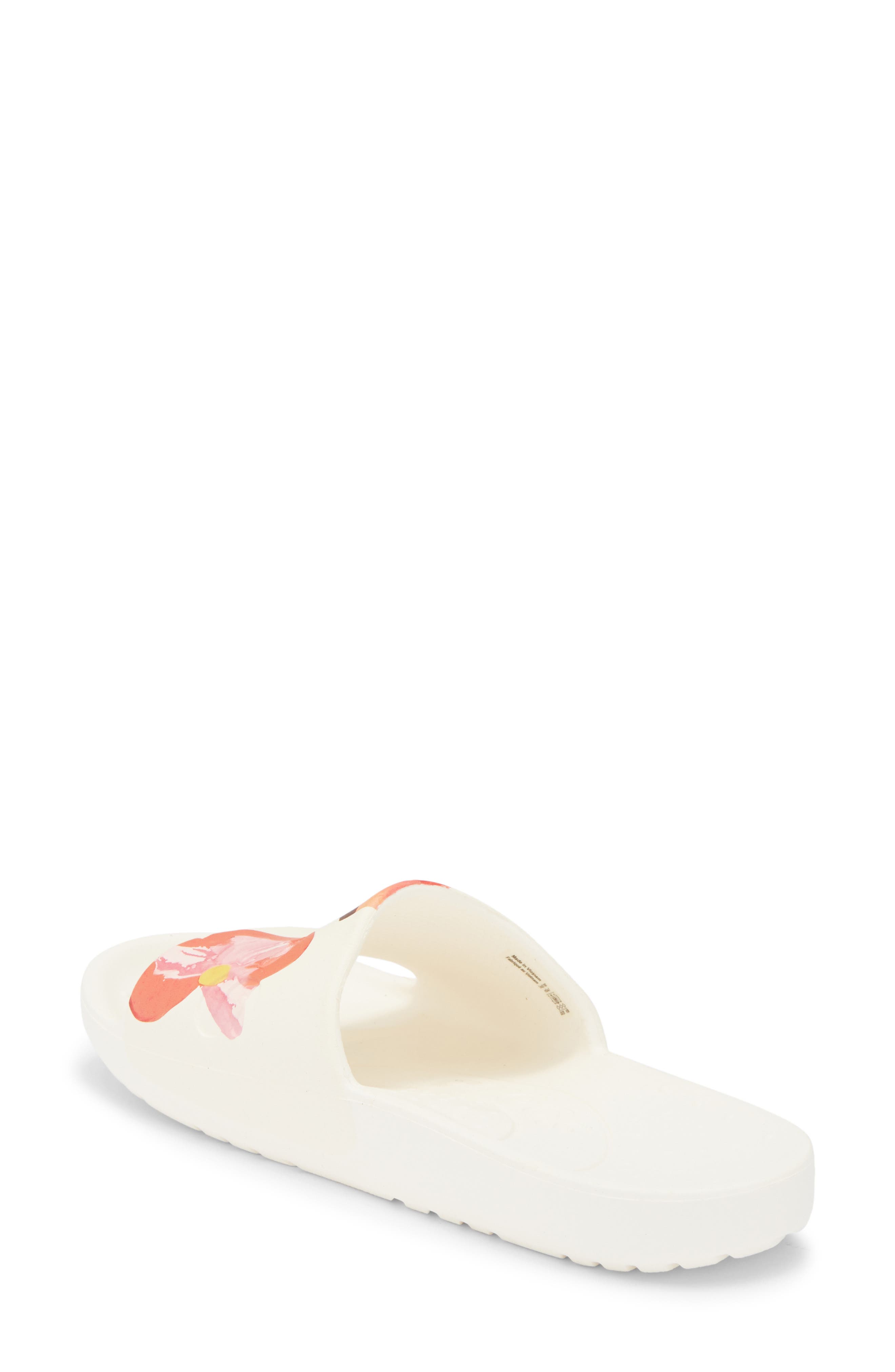 CROCS Painted Floral Slide Sandal, Alternate, color, Chalk