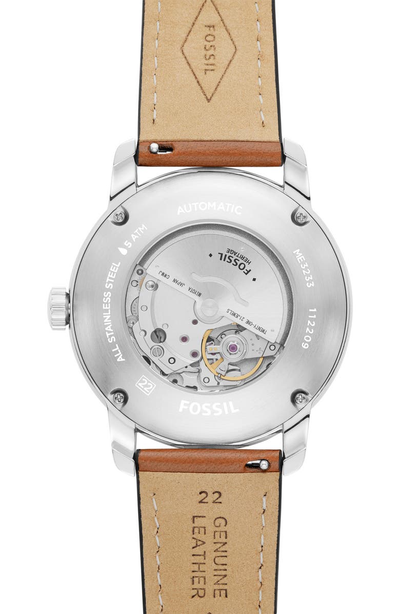 Fossil Heritage Automatic Leather Strap Watch, 43mm, Alternate, color, 