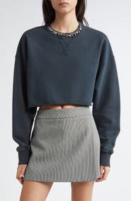 Golden Goose Crystal Embellished Cotton Crop Sweatshirt