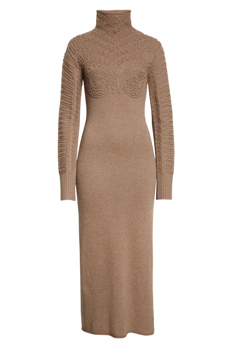 Brimlad Embroidered Long Sleeve Turtleneck Midi Sweater Dress, Alternate, color, DRIFTWOOD