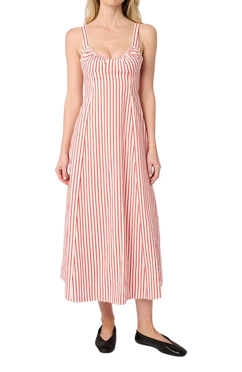 WeWoreWhat Ruched Cup Midi Dress, Main, color, Vibrnt Red Mlti