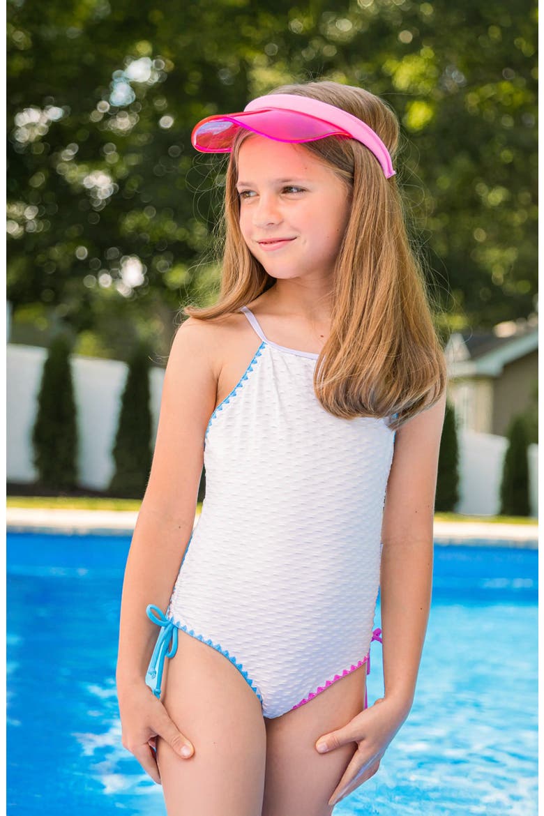 Embroidered Trim One Piece Swimsuit, Alternate, color, White