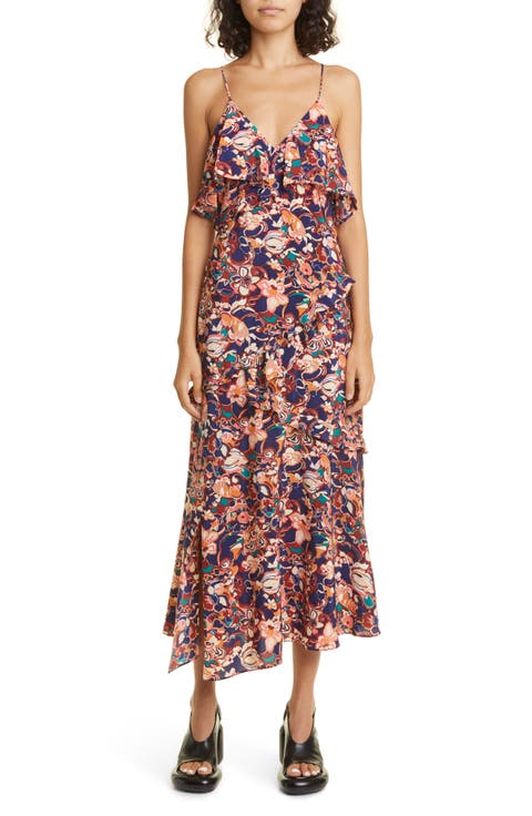 Penelope Floral Print Silk Blend Ruffle Dress