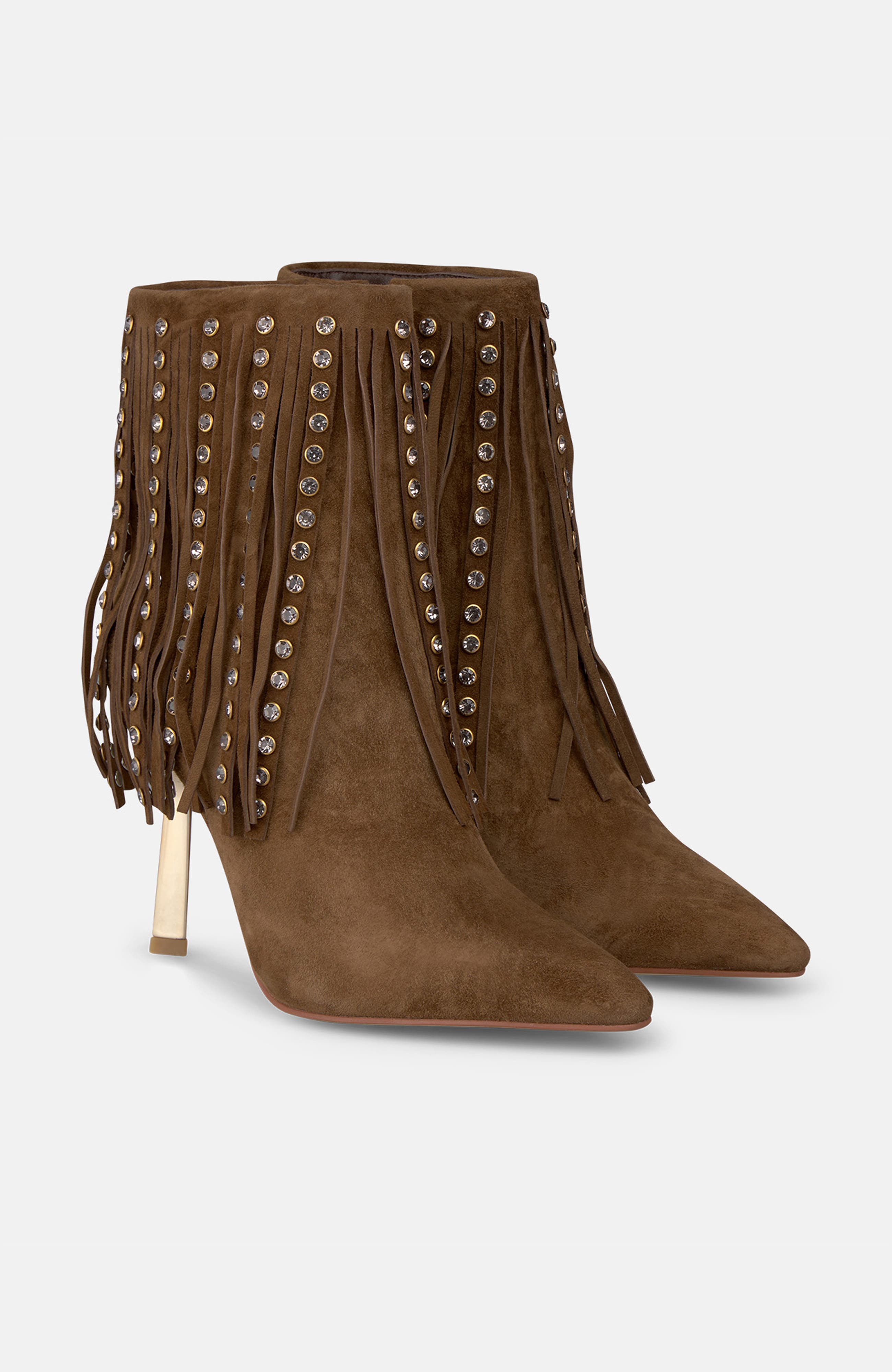 High Ankle Boot with Fringes, Main, color, Brown