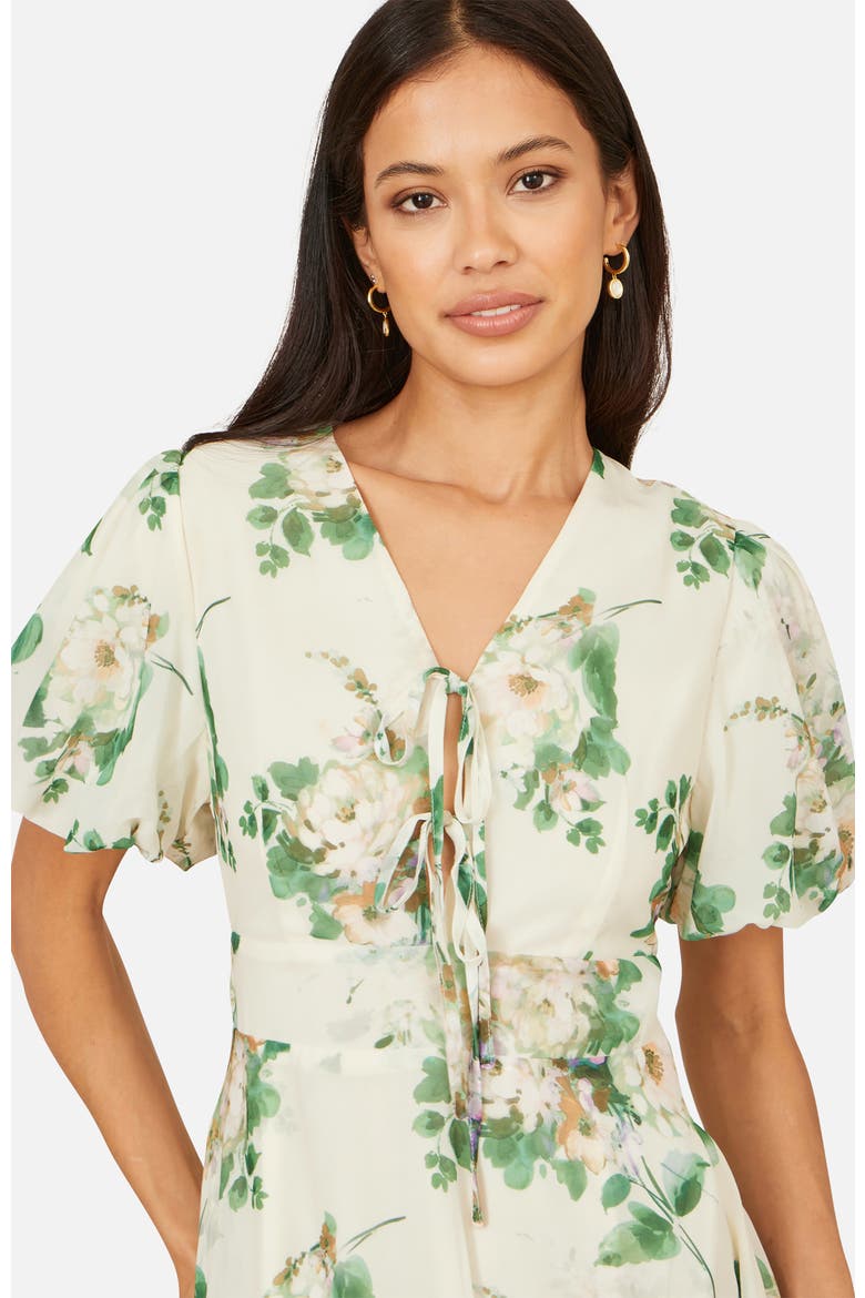 Floral Front Tie Detail Tea Dress, Alternate, color, Ivory